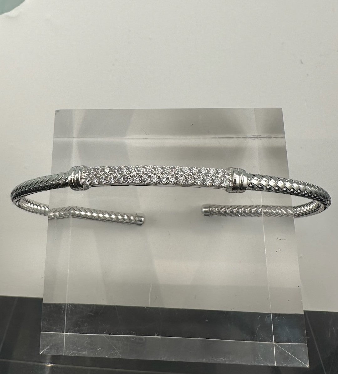 The Tuscan Mesh: Pave-Set Sculptural Cuff in .925 Sterling Silver