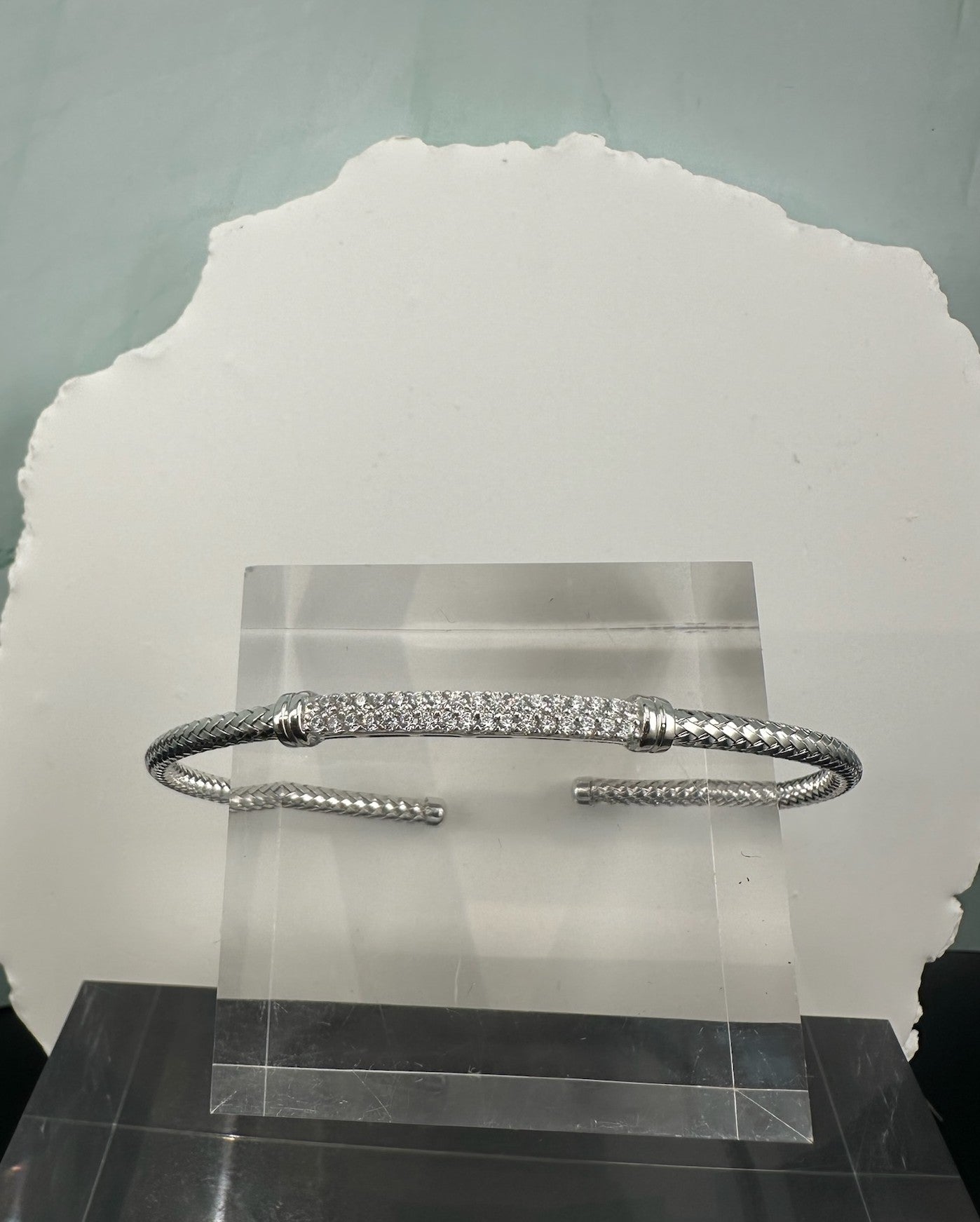 The Tuscan Mesh: Pave-Set Sculptural Cuff in .925 Sterling Silver