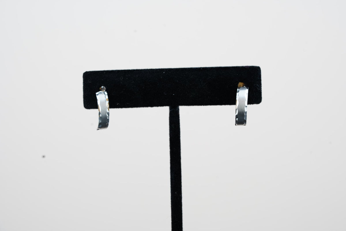 925 Silver Diamond Cut Border Semi - Hoop Earring