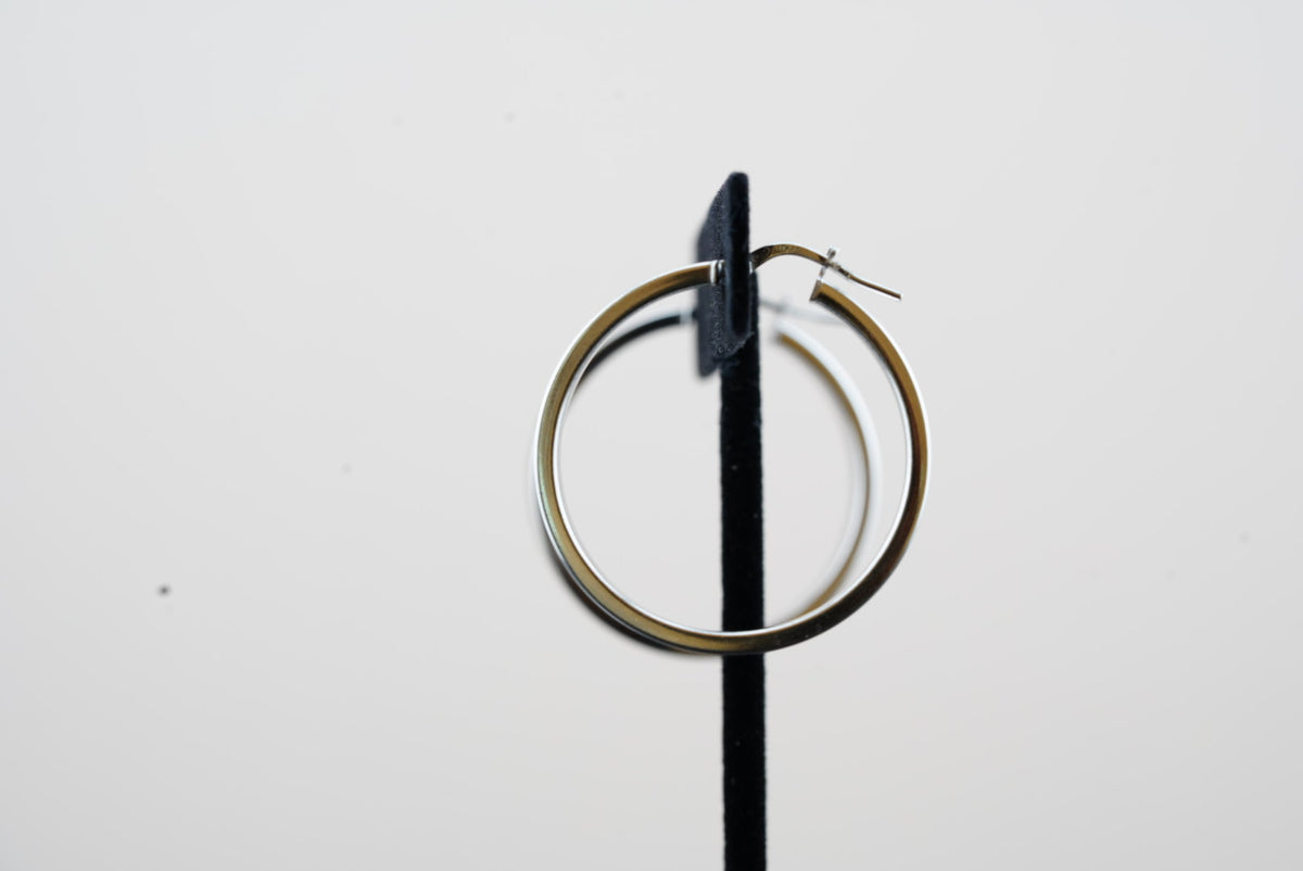 925 Silver Flat Hoop Earrings -  30mm
