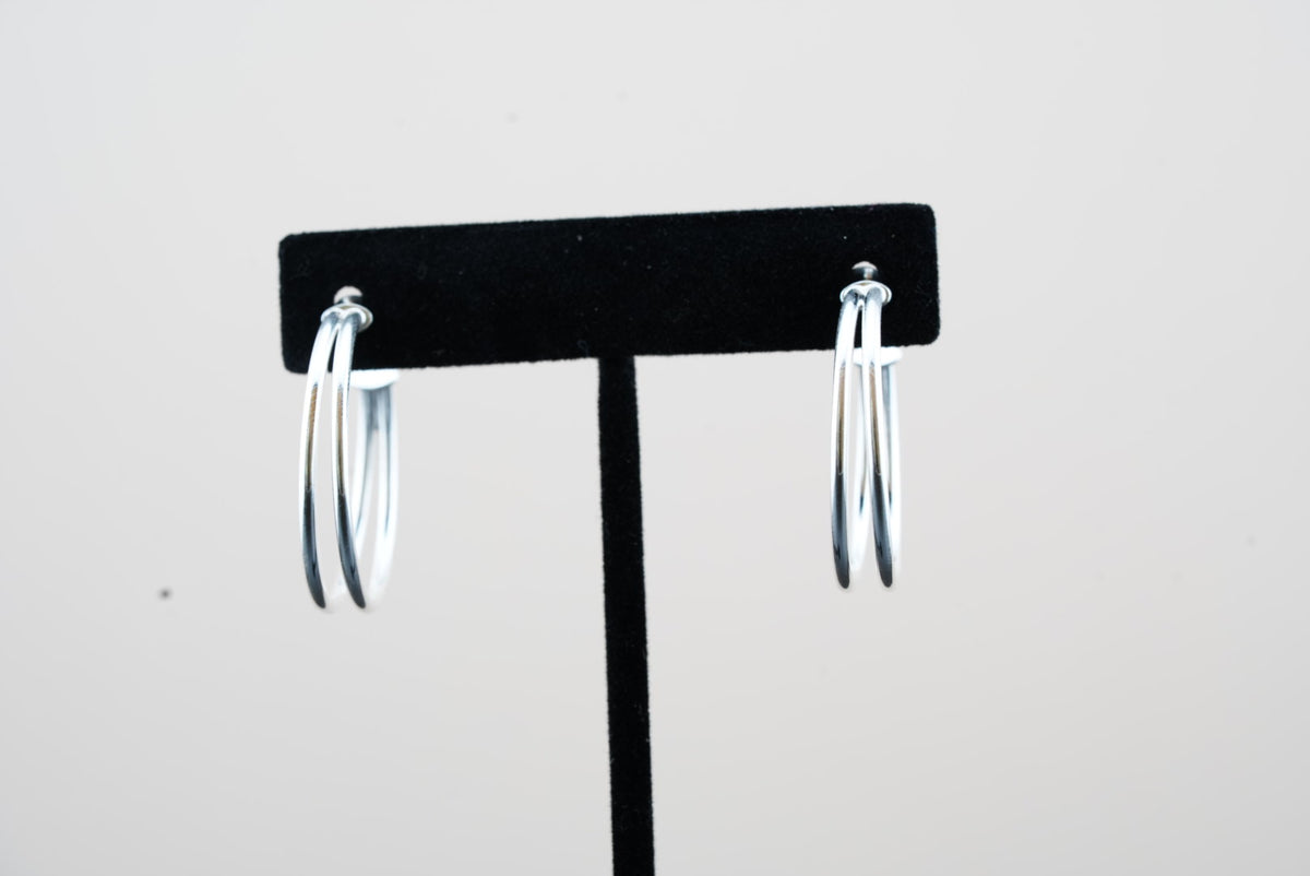 925 Silver Double Row Hoop Earring - 30mm