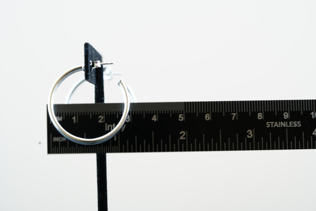 925 Silver Double Row Hoop Earring - 30mm