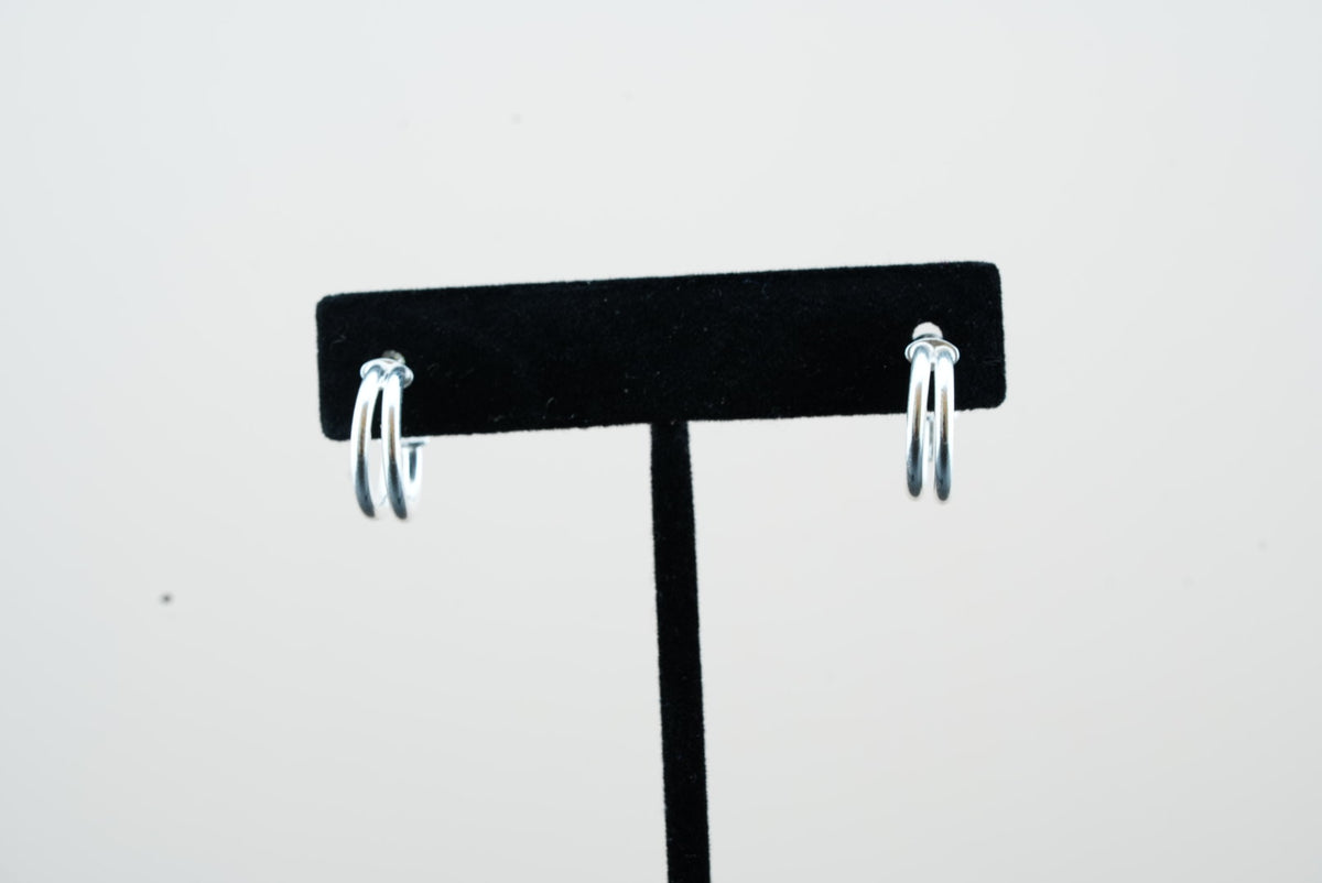 925 Silver Double Row Hoop Earring - 15mm