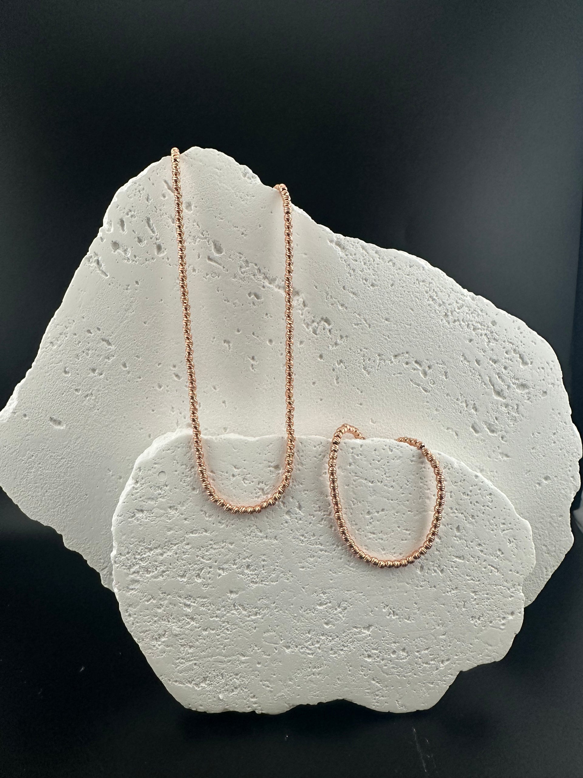 The Tuscan Blush: 18k Rose Gold & Italian Silver Diamond-Cut Necklace and Bracelet Set