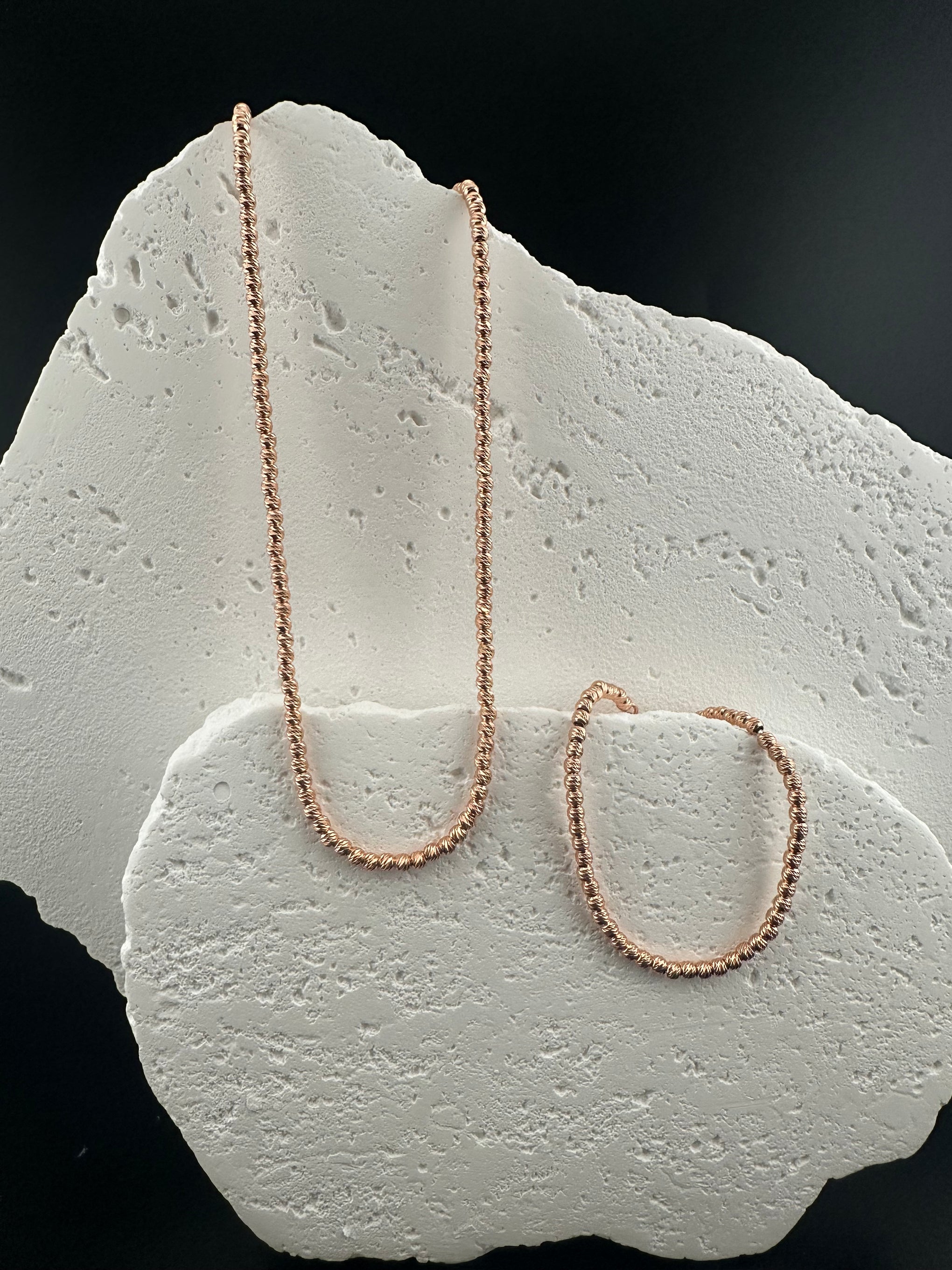 The Tuscan Blush: 18k Rose Gold & Italian Silver Diamond-Cut Necklace and Bracelet Set
