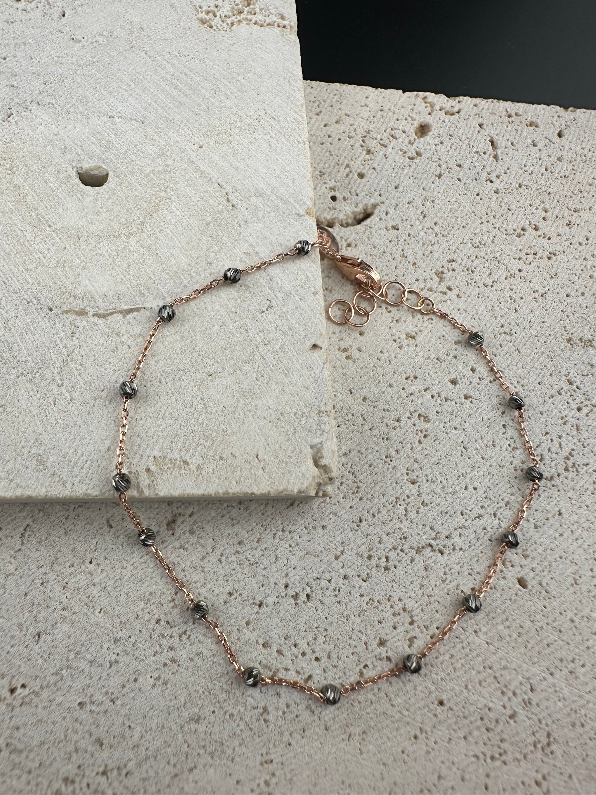 The Midnight Rose: 18k Italian Rose Gold & Black Onyx Bracelet