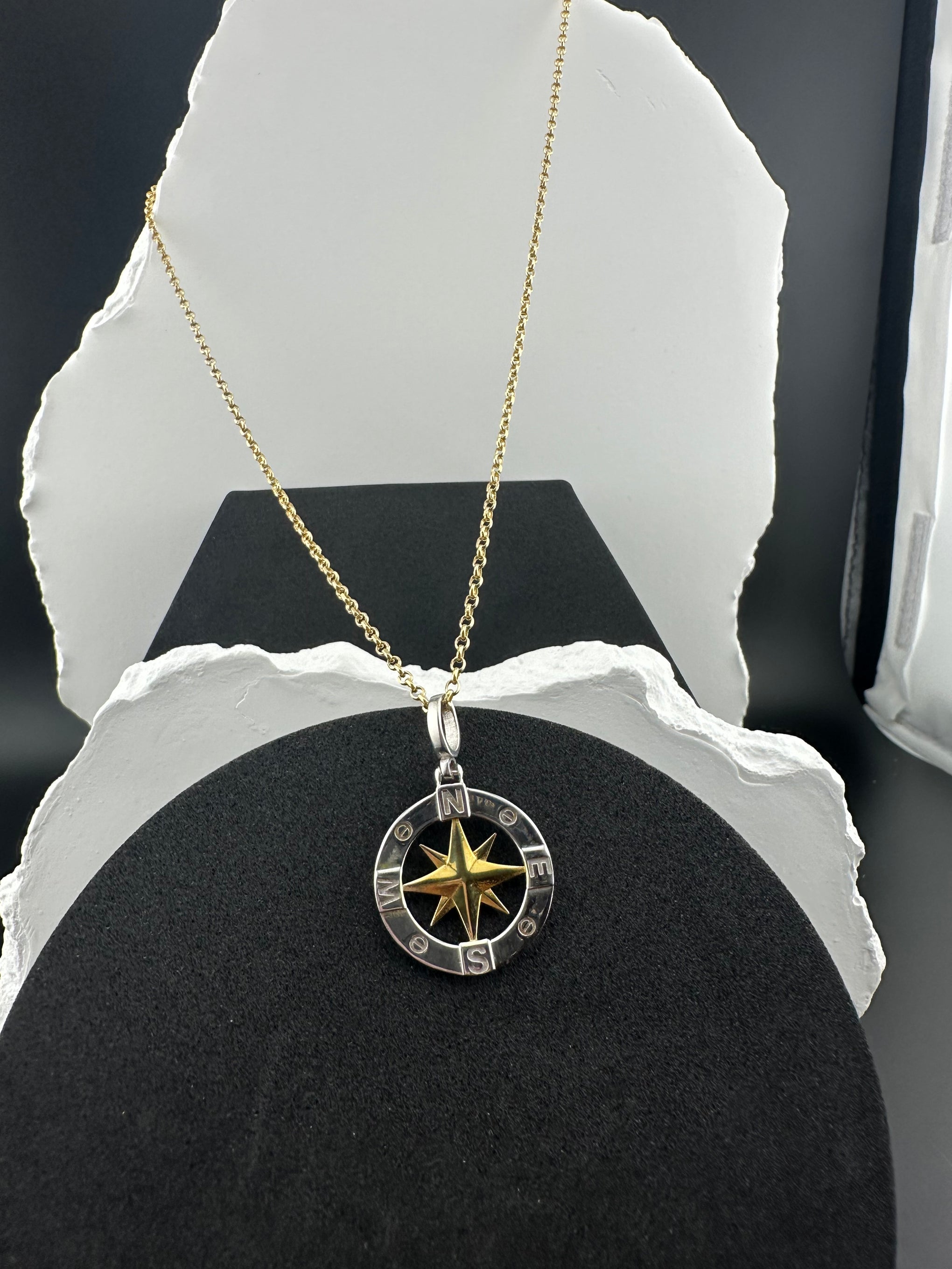 The Celestial Compass: Italian Two-Tone Pendant & 18" Chain