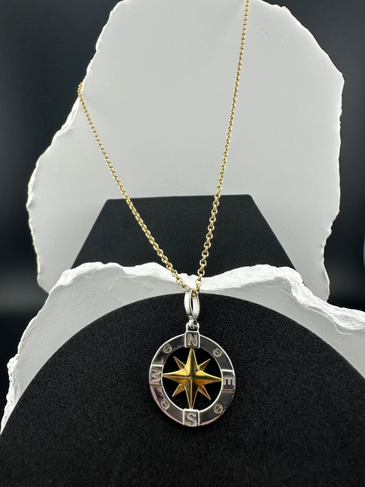 The Celestial Compass: Italian Two-Tone Pendant & 18" Chain