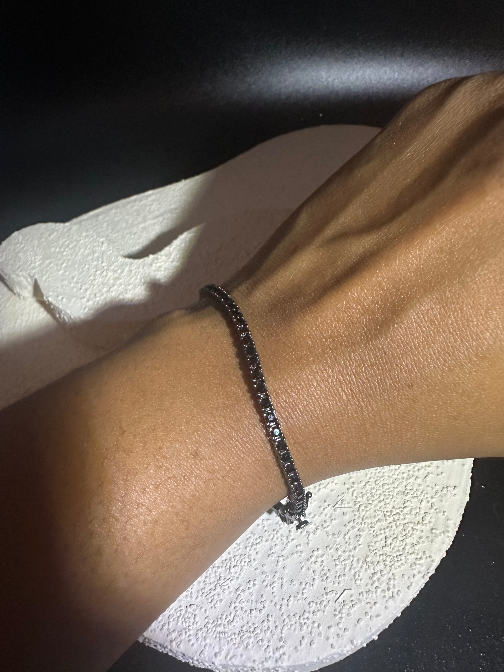 The Midnight Prism: Black Swarovski Crystal & 925 Silver Tennis Bracelet