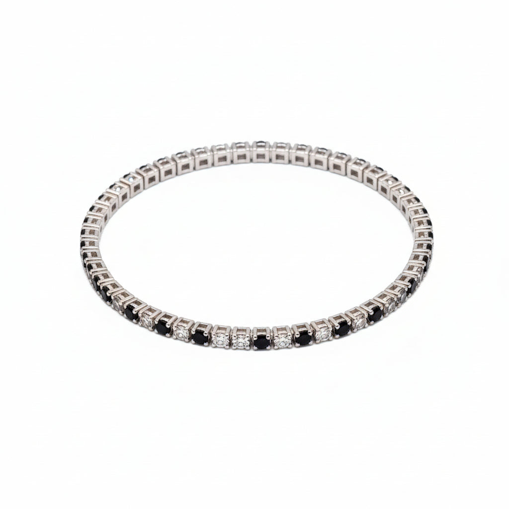 The Venetian Midnight: Alternating Pavé Tennis Bracelet in .925 Sterling Silver