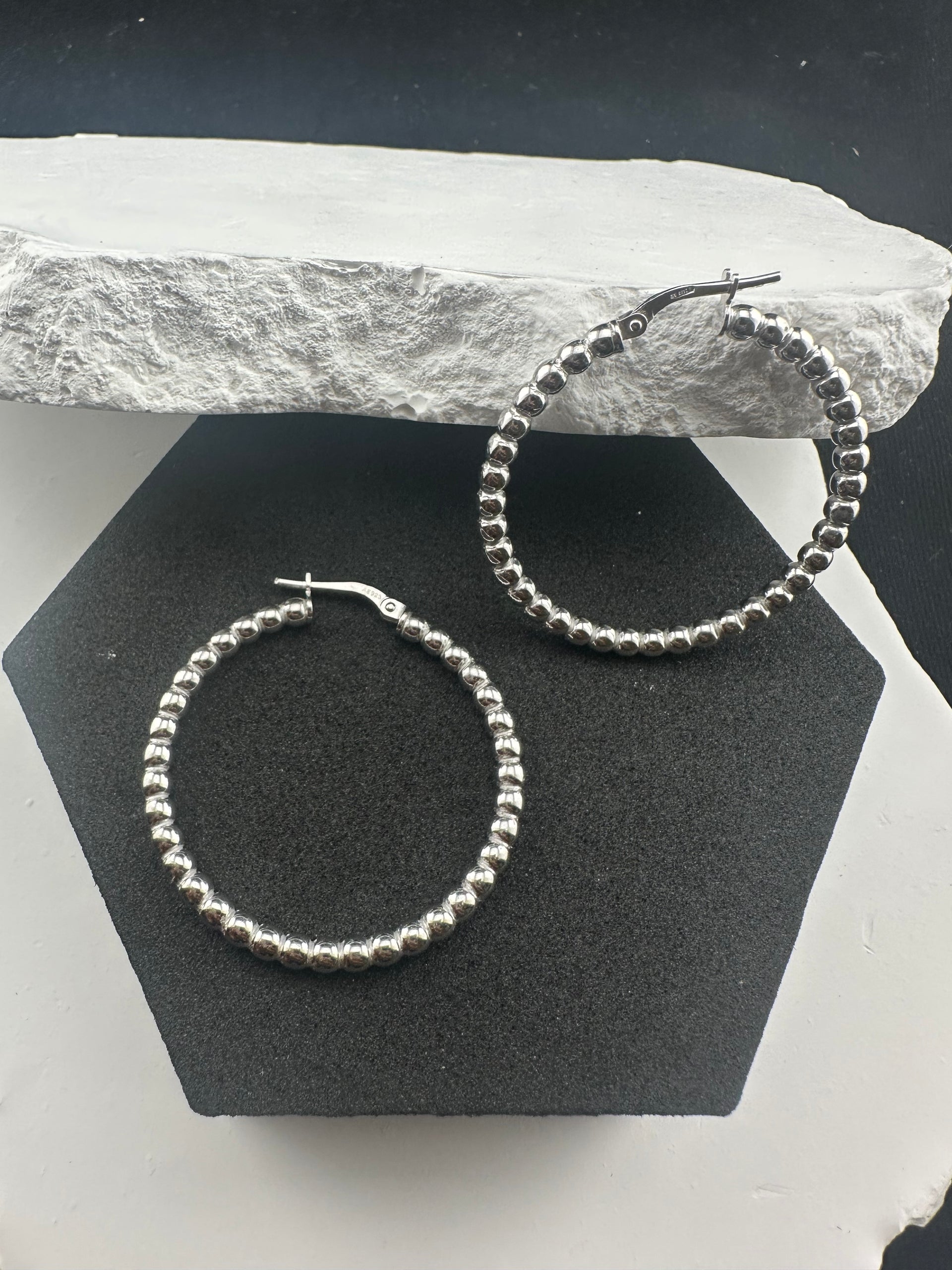 The Venetian Bead: 925 Italian Sterling Silver Beaded Hoops