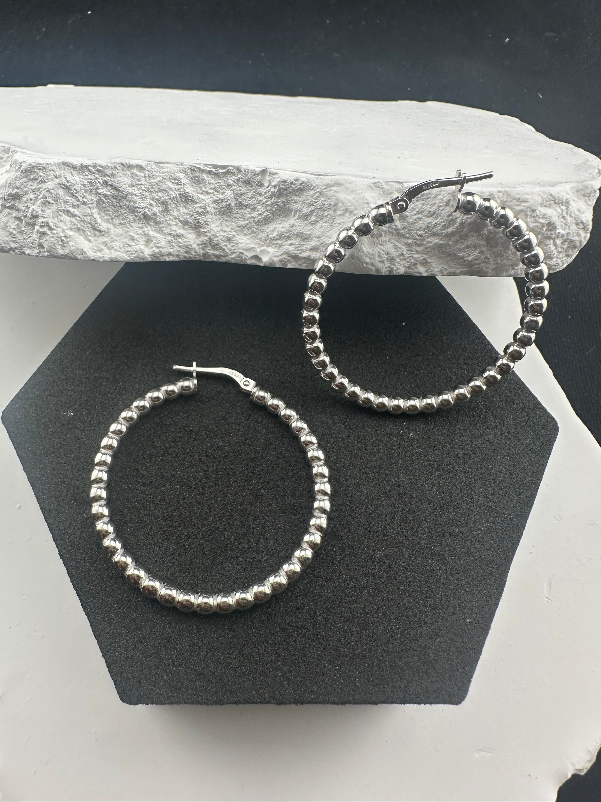 The Venetian Bead: 925 Italian Sterling Silver Beaded Hoops