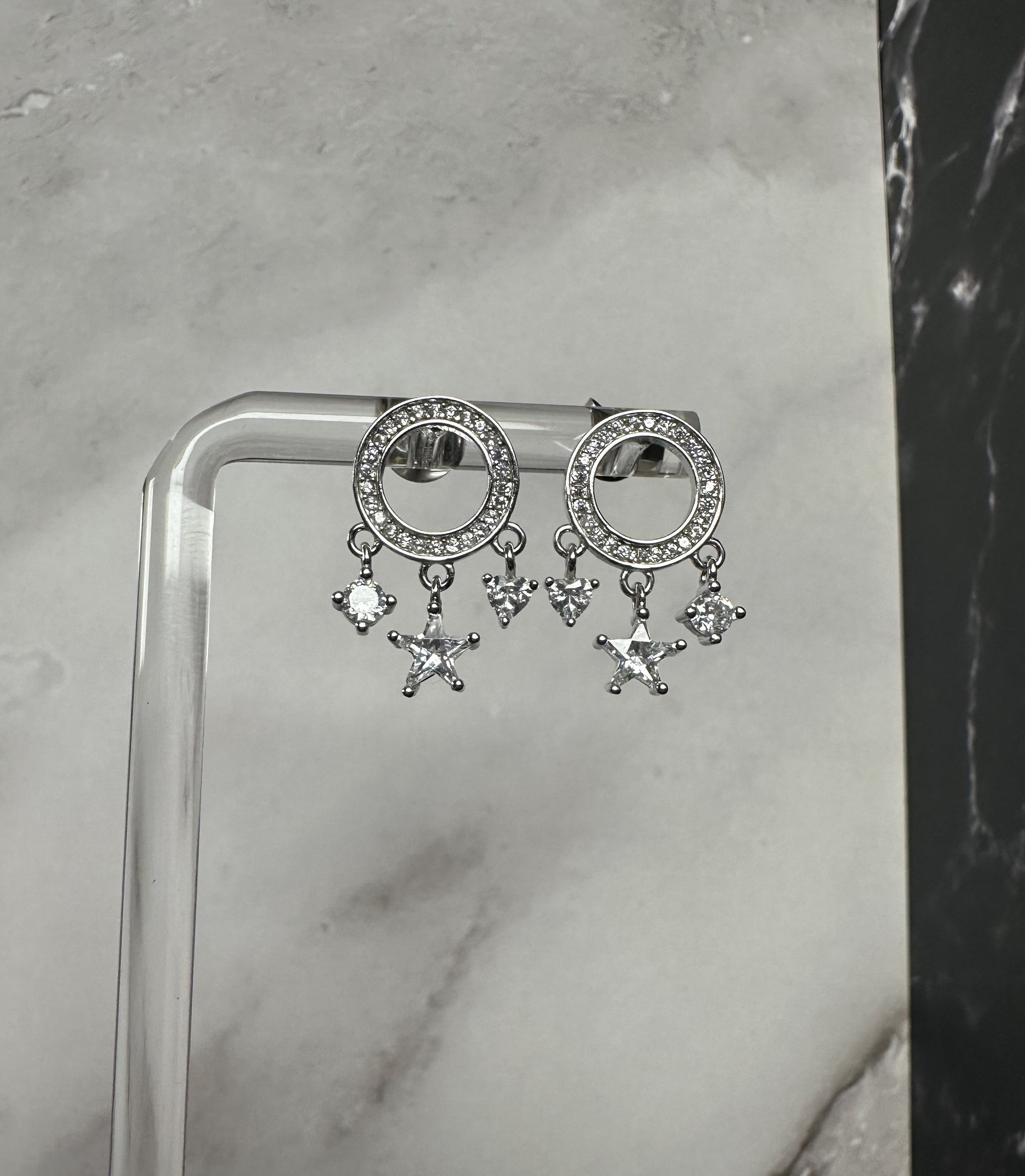 Sogno di Mezzanotte — Italian 925 Silver Celestial Charm Hoop Earrings