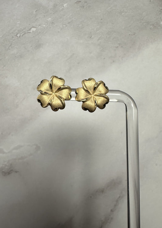 Luce Vellutata: Hand-Brushed 18k Yellow Gold Blossom Earrings