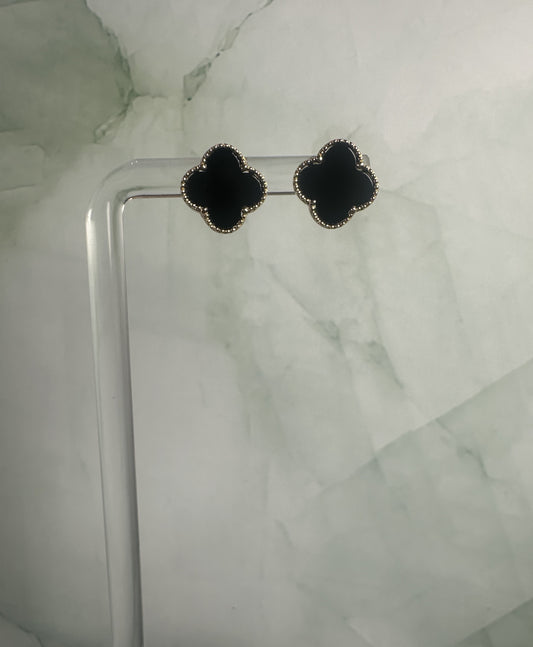 The Noir Alhambra Studs: 18k Solid Gold & Natural Black Onyx Clover Earrings
