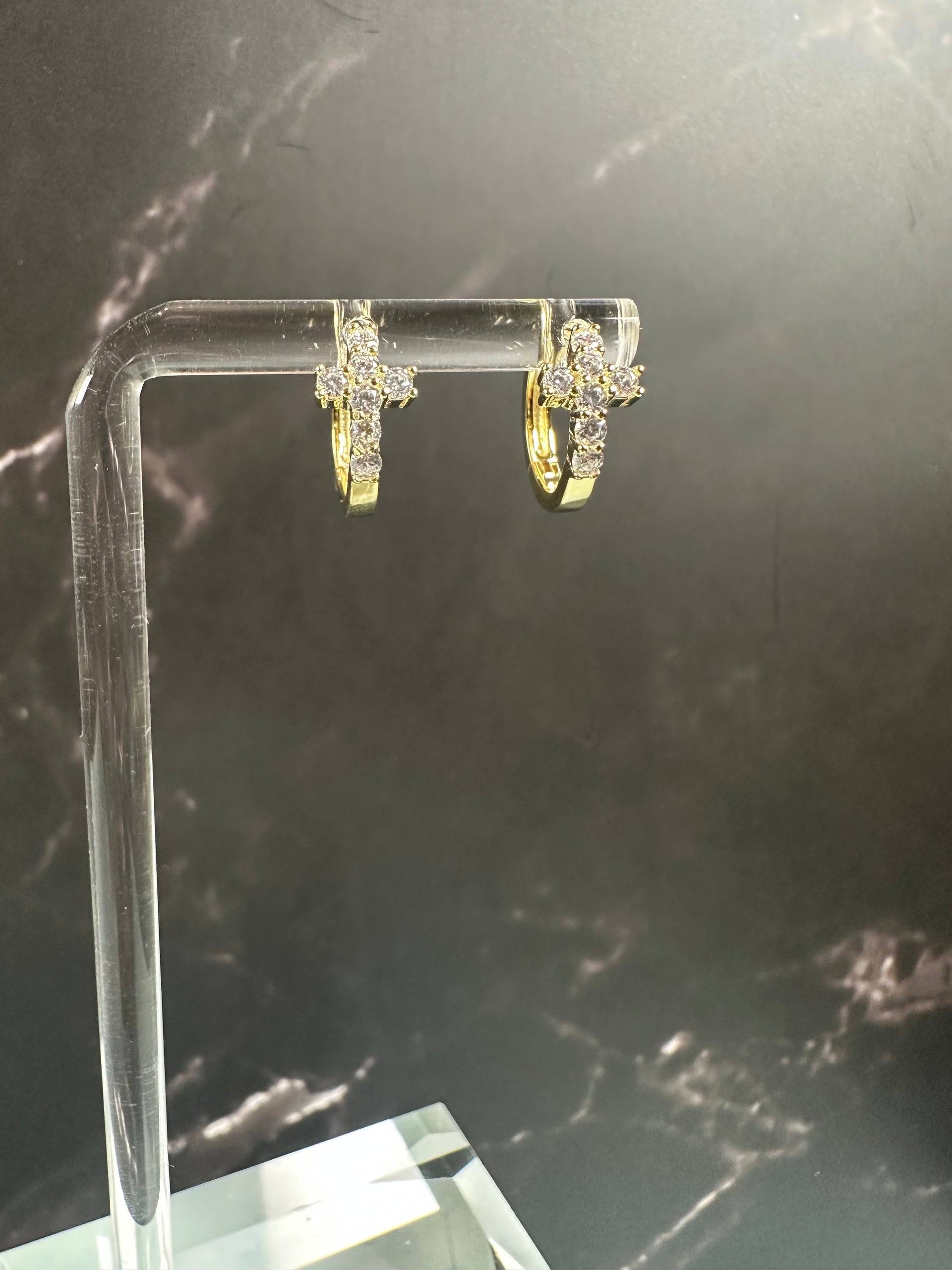 The Celestial Crucifix Huggies: Italian 18k Gold over .925 Silver with Swarovski Crystals