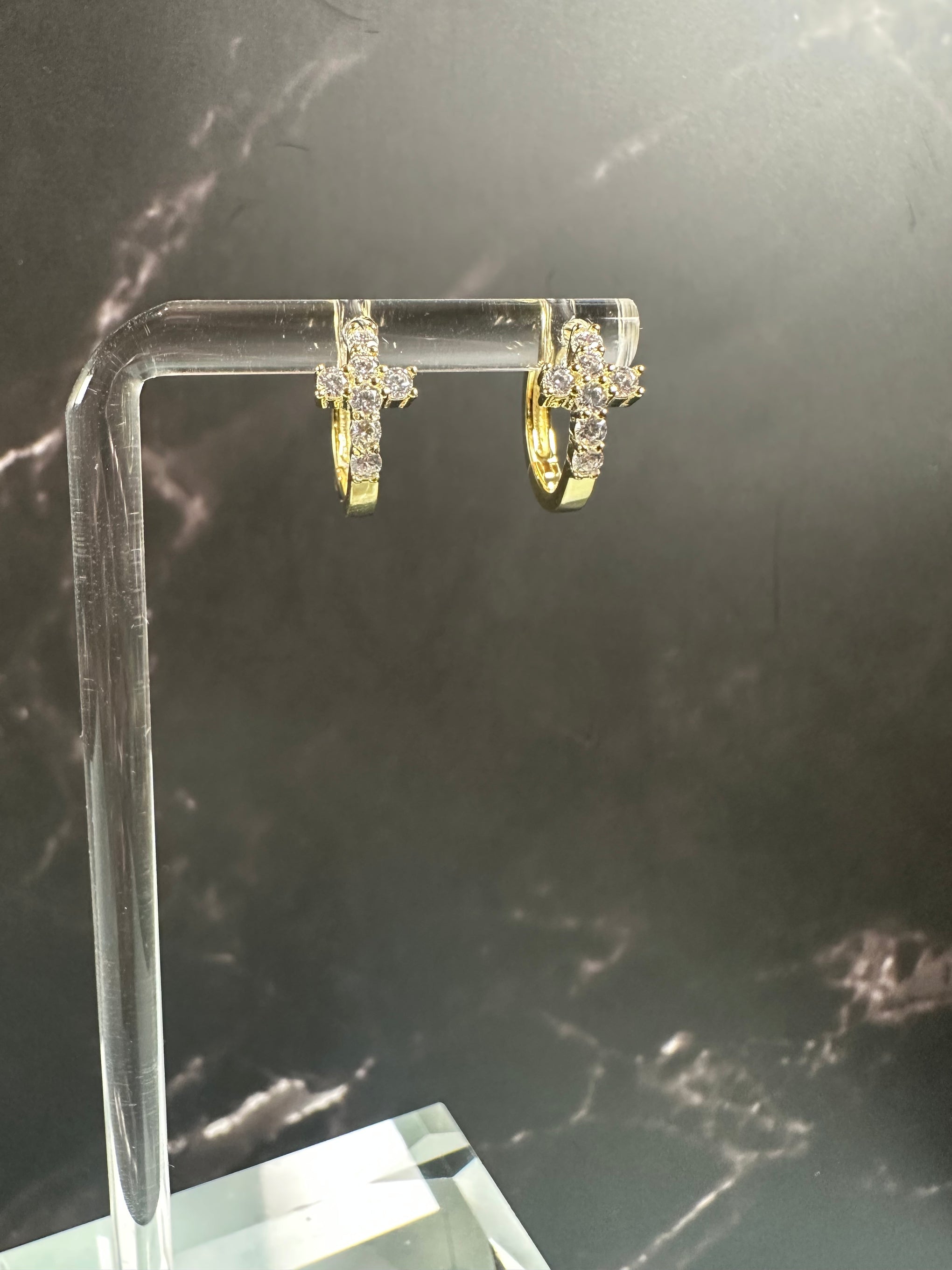 The Celestial Crucifix Huggies: Italian 18k Gold over .925 Silver with Swarovski Crystals
