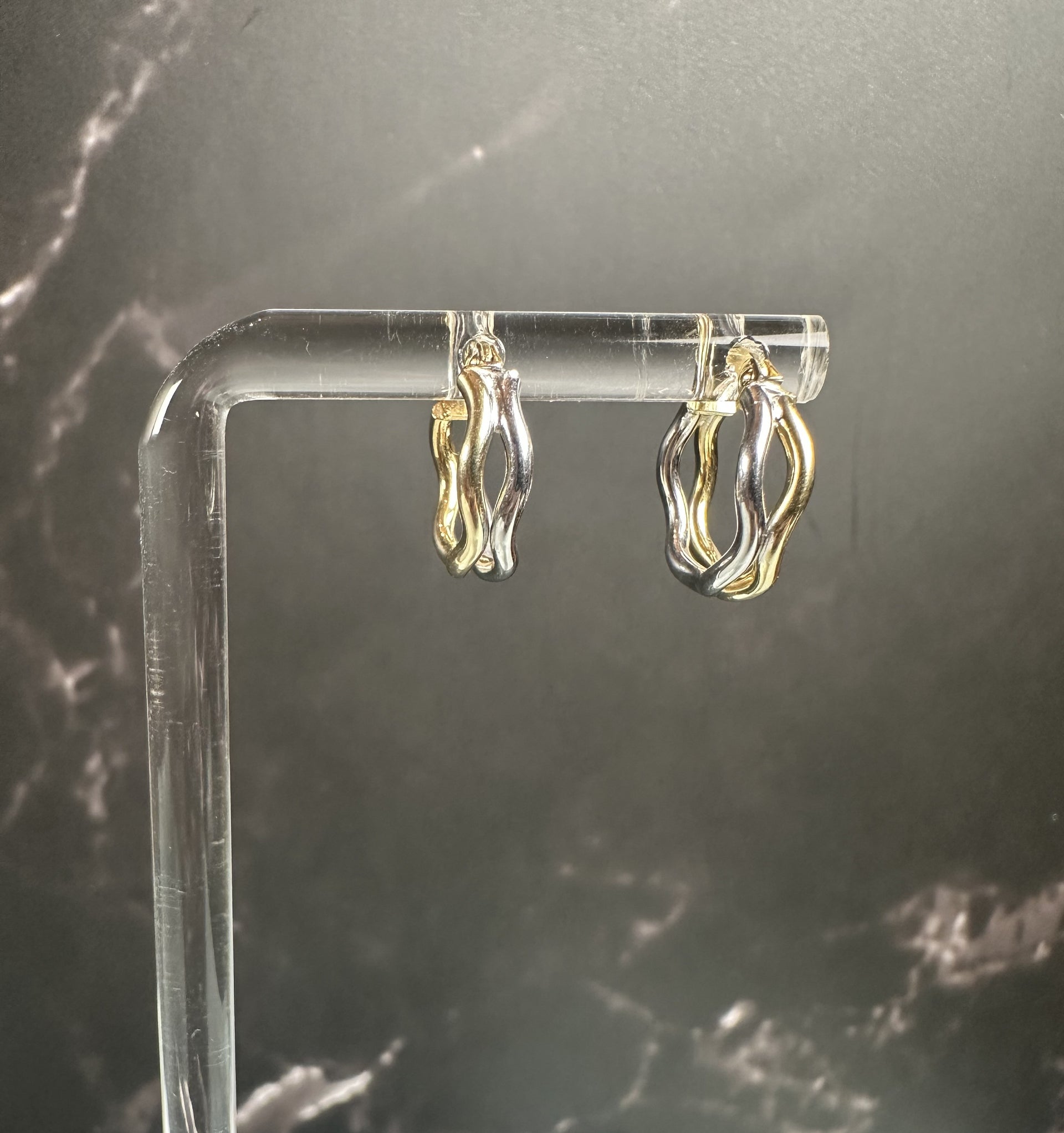 The Interwoven Aurelia Hoops: Italian 18k Solid Gold Two-Tone Wave Earrings