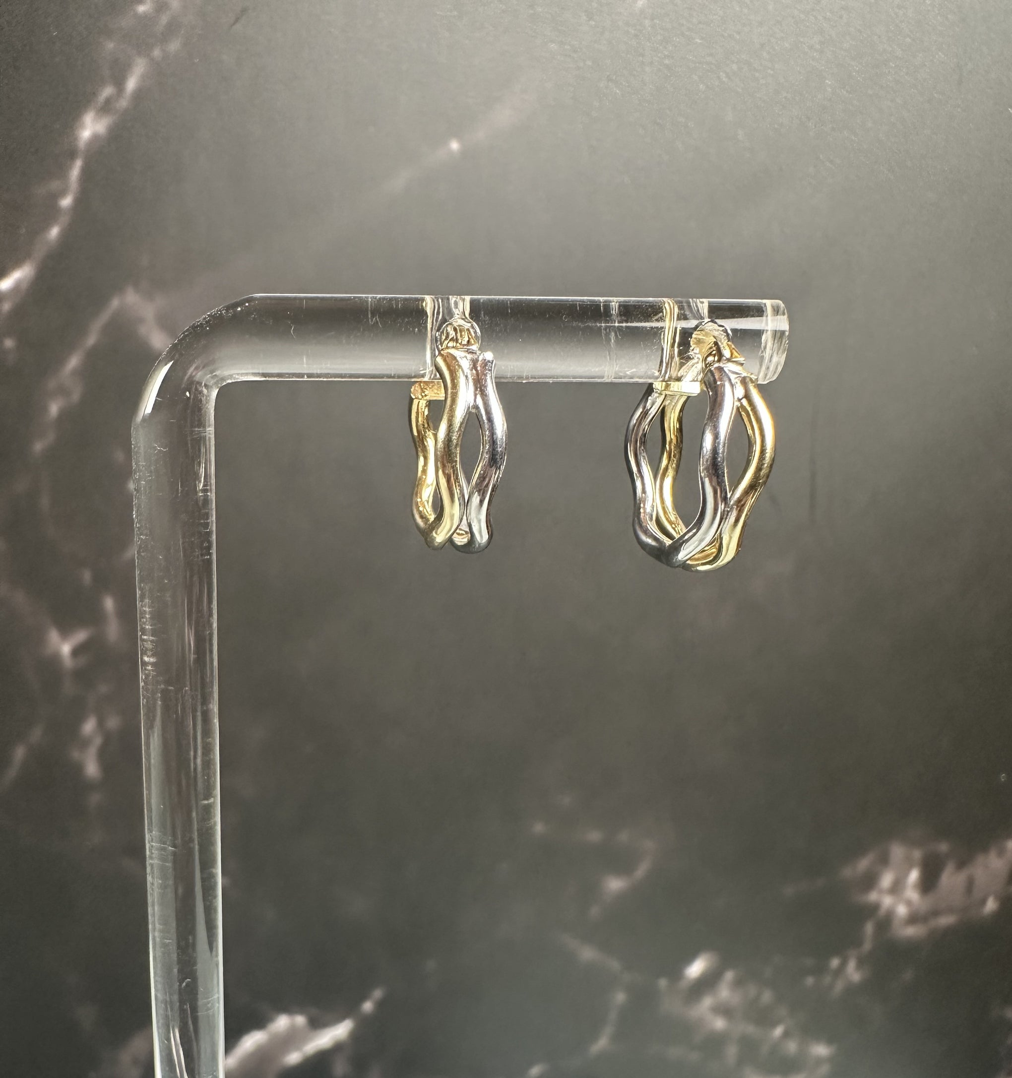 The Interwoven Aurelia Hoops: Italian 18k Solid Gold Two-Tone Wave Earrings