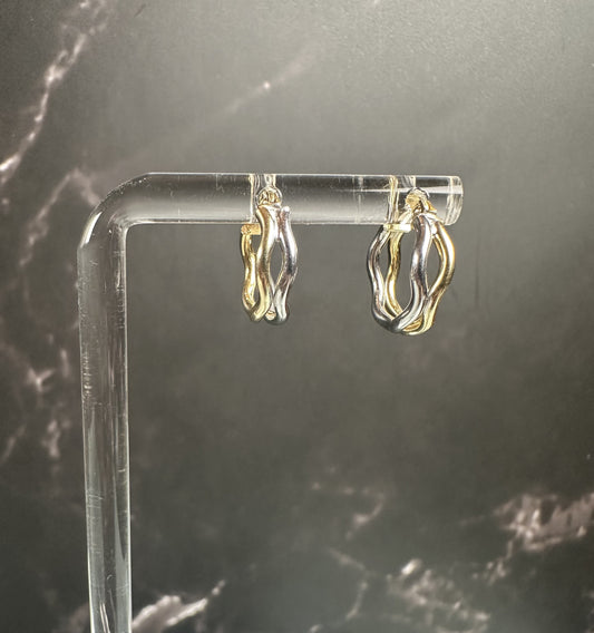 The Interwoven Aurelia Hoops: Italian 18k Solid Gold Two-Tone Wave Earrings