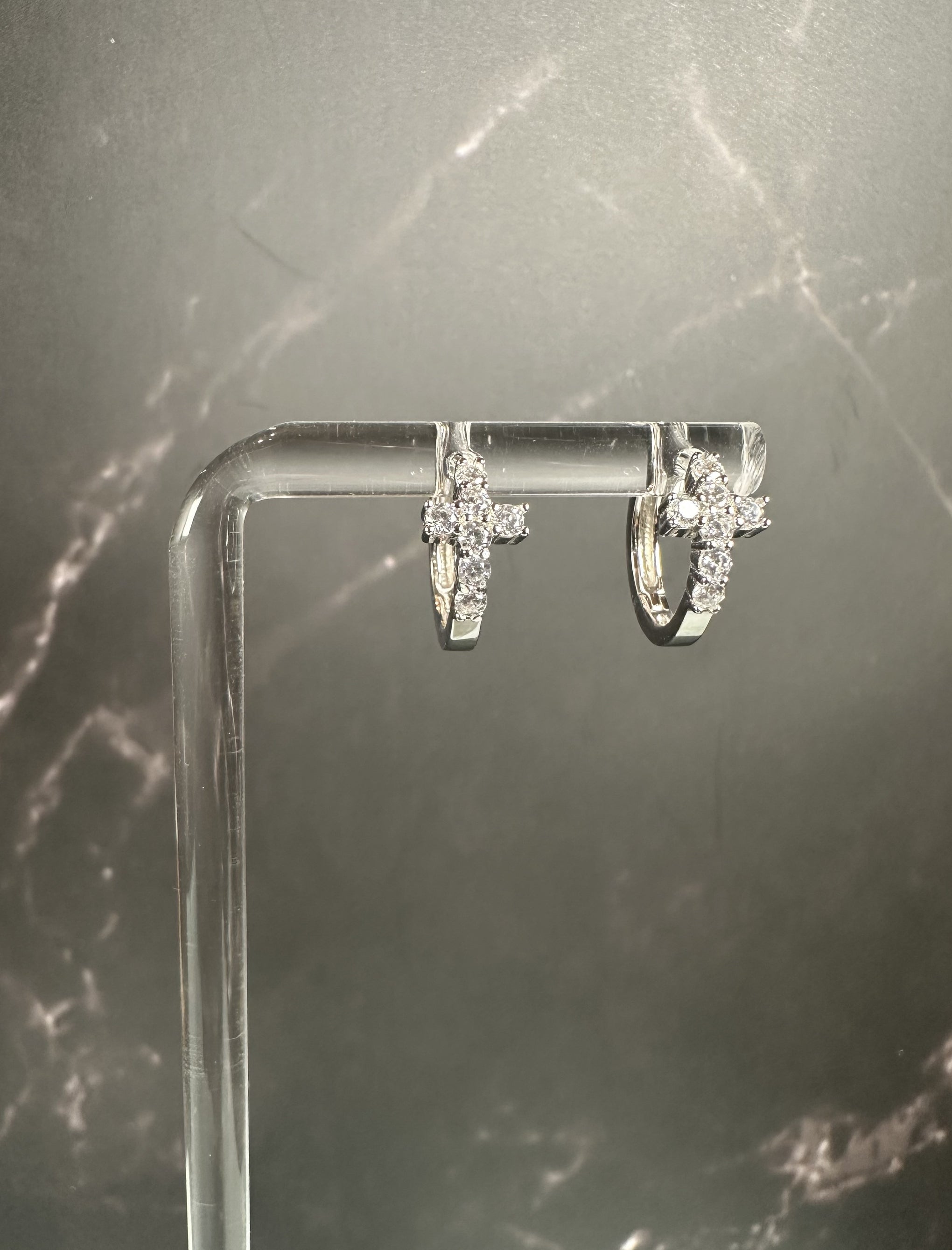 The Luminous Icon Huggies: Italian .925 Sterling Silver & Swarovski Crystal Cross Earrings