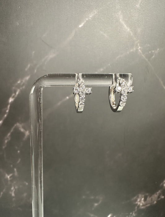 The Luminous Icon Huggies: Italian .925 Sterling Silver & Swarovski Crystal Cross Earrings