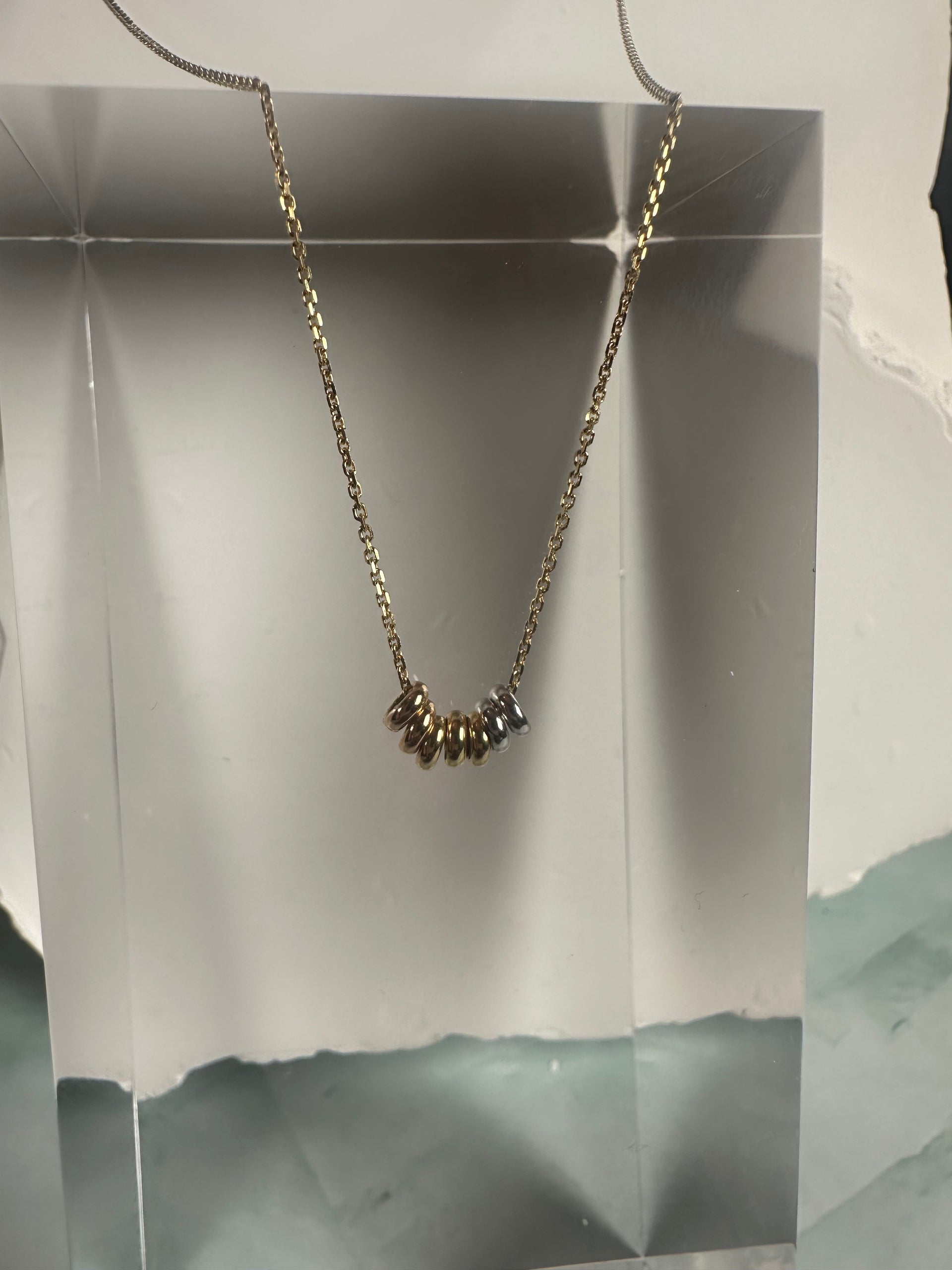 The Aurora Tri-Tone Rondelle: Italian 18k Solid Gold Multi-Tone Necklace