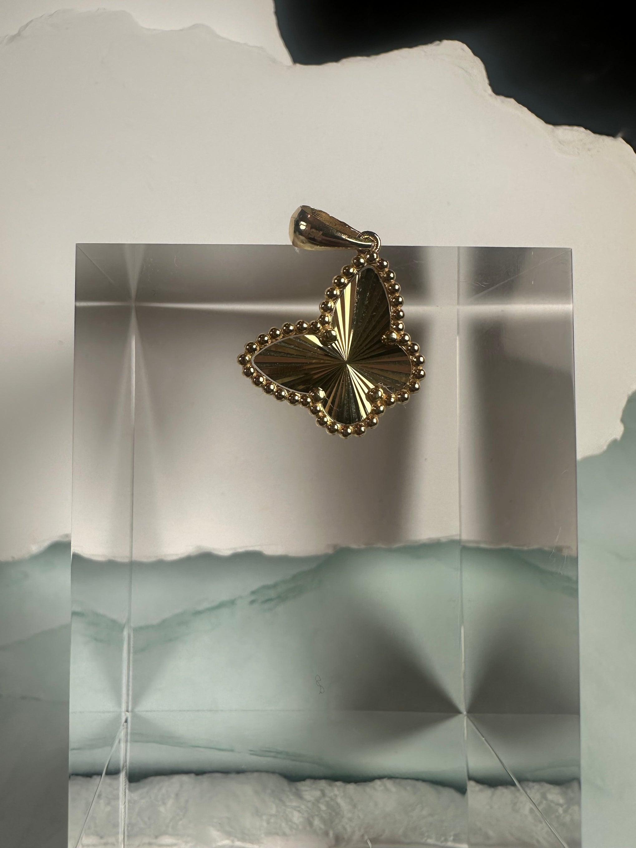The Guilloché Papillon: 18k Solid Gold Italian Butterfly Pendant