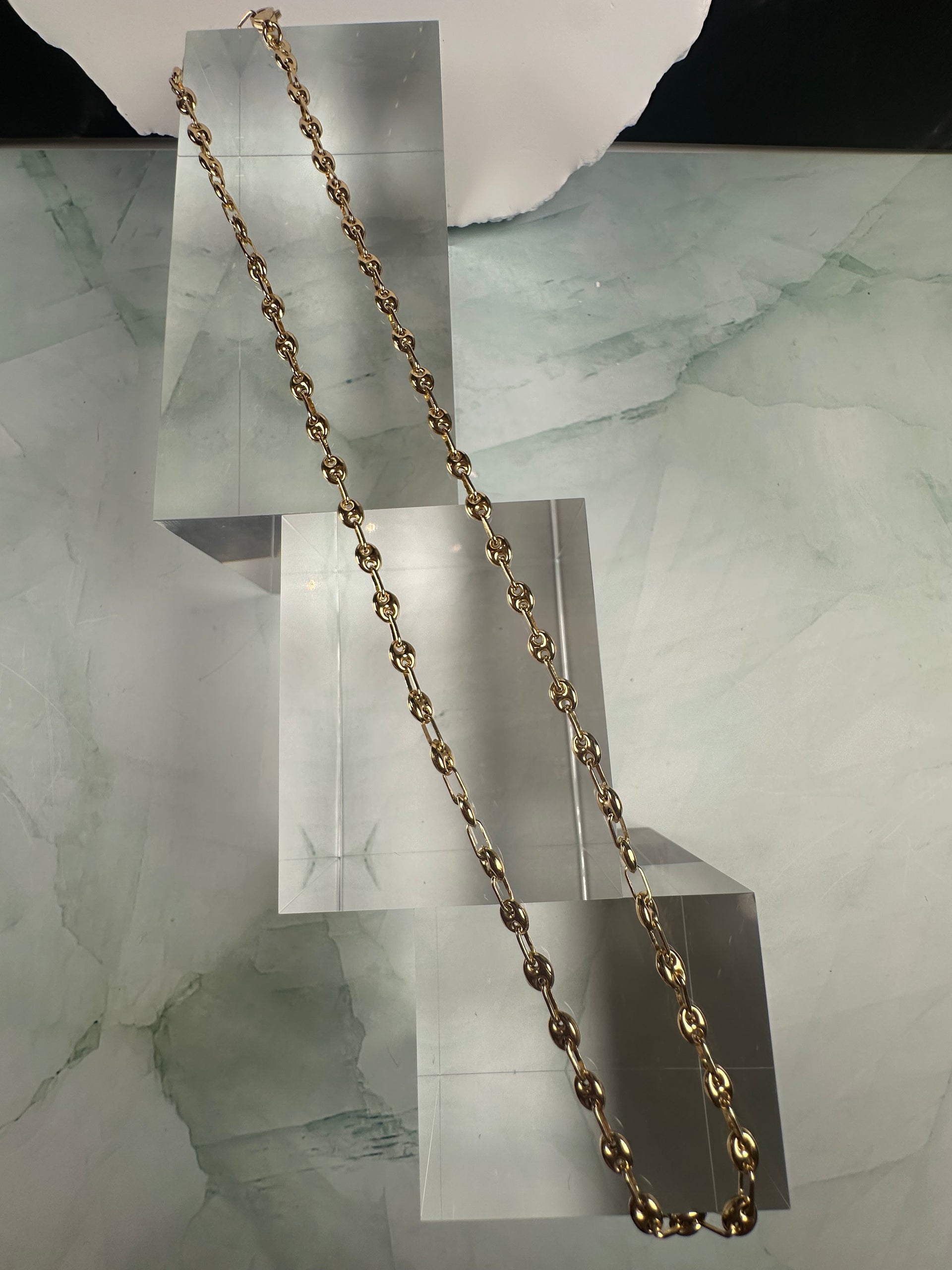 The Puffed Riviera: Italian 18k Solid Gold Mariner Link Chain