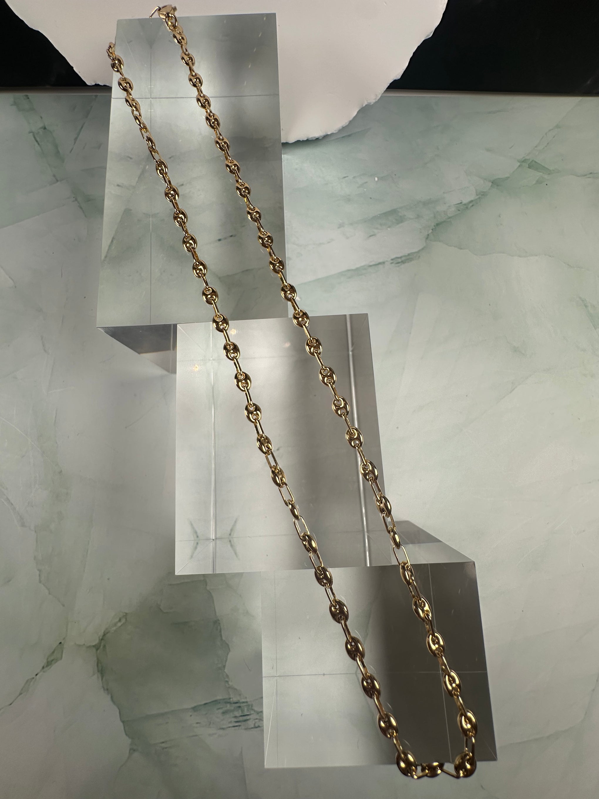 The Puffed Riviera: Italian 18k Solid Gold Mariner Link Chain