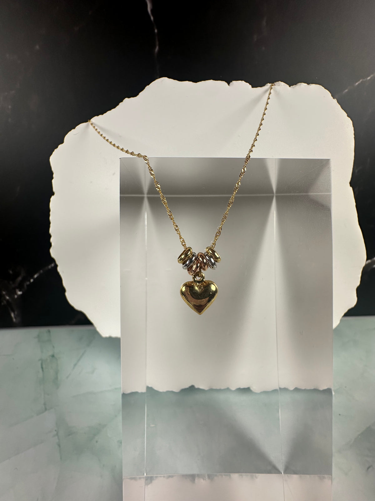 The Venetian Heart: 18k Italian Gold Tri-Tone Necklace and Pendant