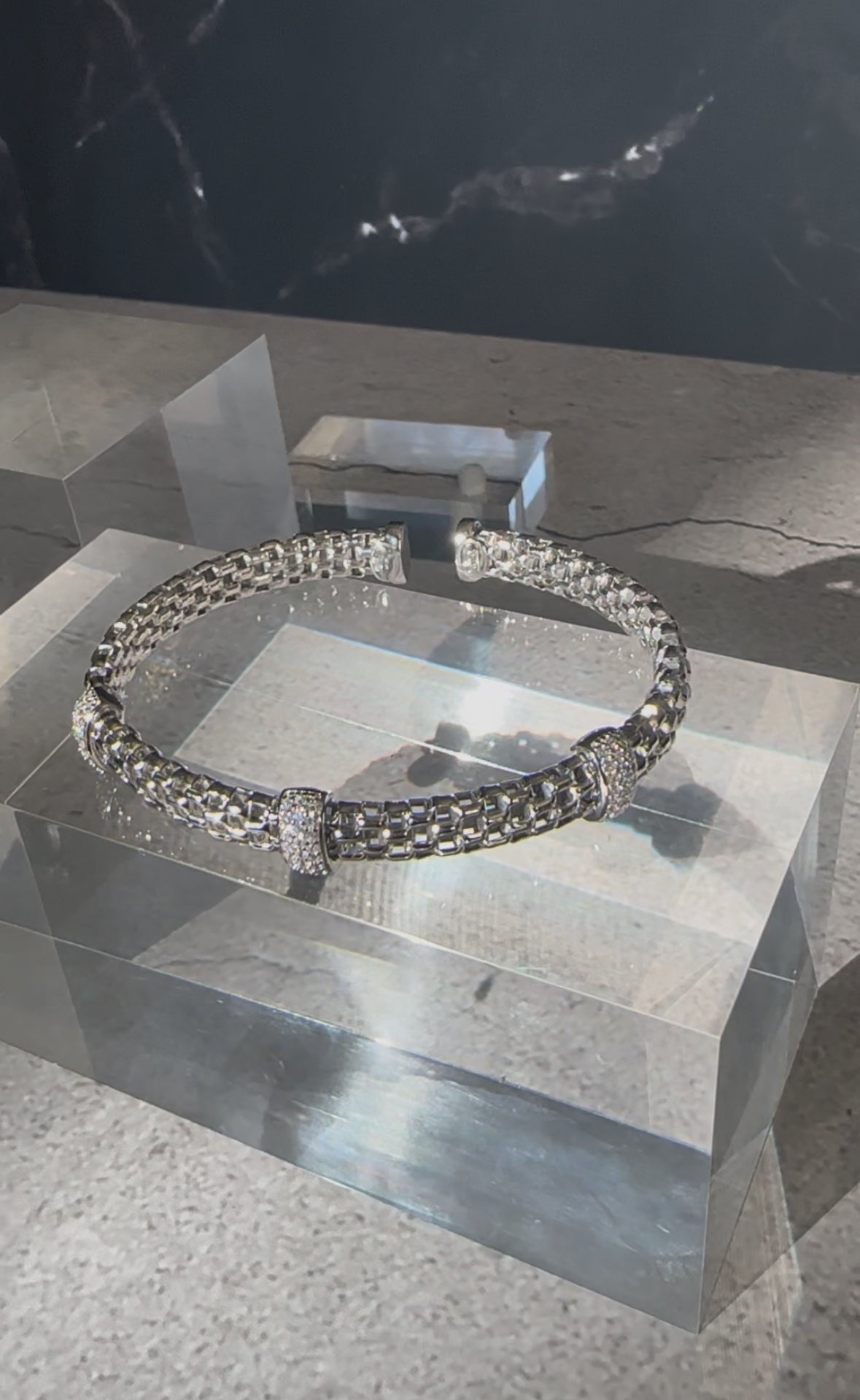 The Milano Mesh: Swarovski Crystal & Italian Silver Station Bangle
